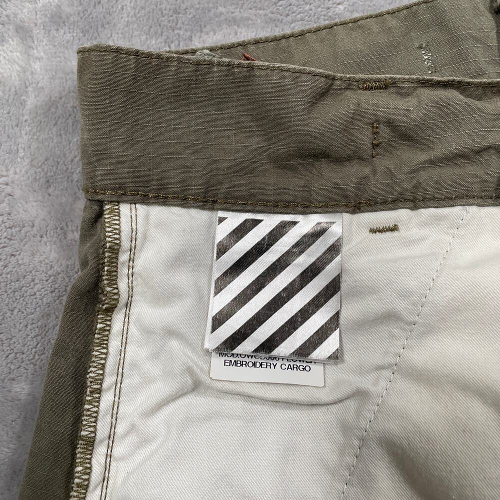 Off White Shorts Womens 26 Green Flower Embroidery Cargo Streetwear Military - Picture 3 of 16